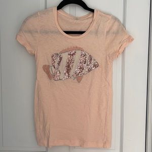 New J. Crew Pink Sequined Fish T-Shirt size Small